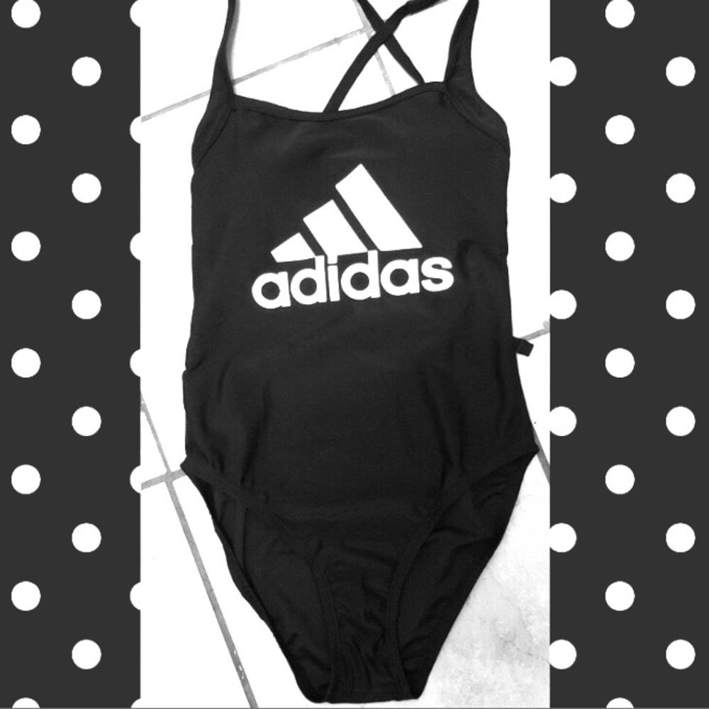 NEW Black White Adidas logo tie back swimsuit NWT